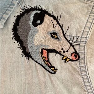 Denim western Shirt with possum embroidery women’s small vintage handmade